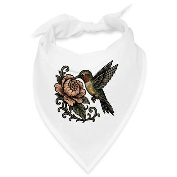 Kolibri mit Rose Vintage Tattoo - Bandana - Weiß - Vorne