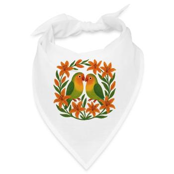 Turteltauben im Orange Lily-Rahmen - Bandana - Weiß - Vorne