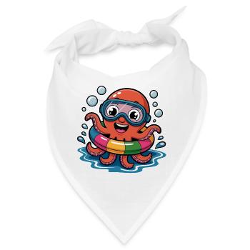 Bunter Oktopus mit Schwimmring & Taucherbrille - Bandana - Weiß - Vorne