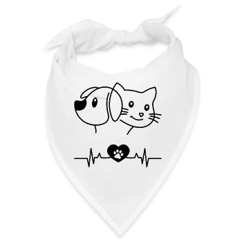 Dog Cat Heartbeat SVG | Hund Katze Herzschlag  - Bandana - Weiß - Vorne