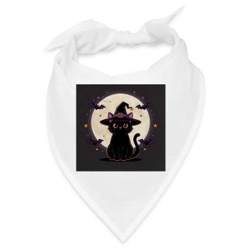 Halloween Hexenkatze – Witchy Cat & Vollmond - Bandana - Weiß - Vorne