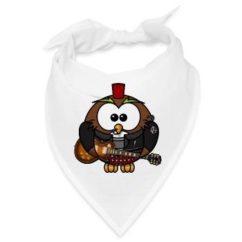 Eule als Punk mit Gitarre - Bandana - Weiß - Vorne
