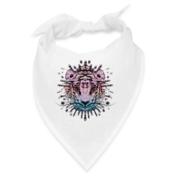 Bunter Fantasie-Tigerkopf - Bandana - Weiß - Vorne