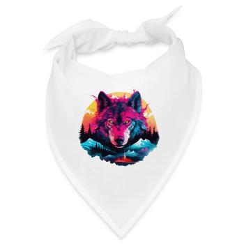 Wolf Wolfskopf Wölfe Wolfsrudel Natur Neon Bunt - Bandana - Weiß - Vorne