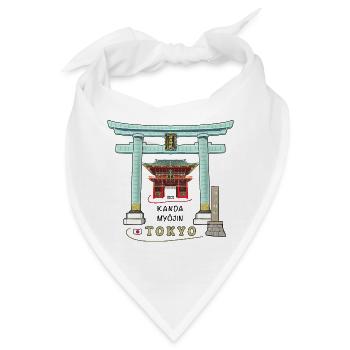 Tokyo, Japan, Kanda Myojin, Torii, Zeichnung - Bandana - Weiß - Vorne