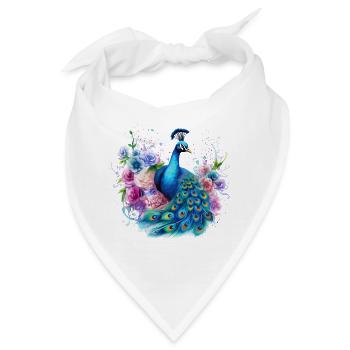 Pfau Pfauenfeder Blumen Bunt Farbenfroh Kunst - Bandana - Weiß - Vorne