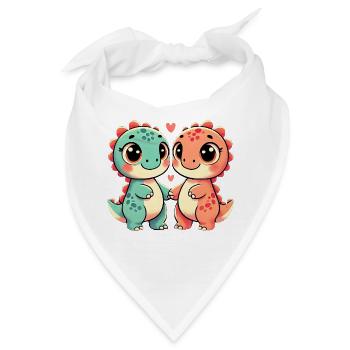 Two Cute Dinosaur Friends Holding Hands - Bandana - Weiß - Vorne