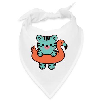 Niedlicher Tiger auf orangefarbener Flamingo-Boje - Bandana - Weiß - Vorne