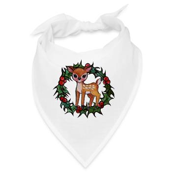 Rehkitz im Stechpalmenkranz - Bandana - Weiß - Vorne