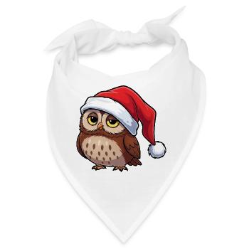 Süße Cartoon Eule Grumpy Weihnachtsmütze Waldkauz  - Bandana - Weiß - Vorne