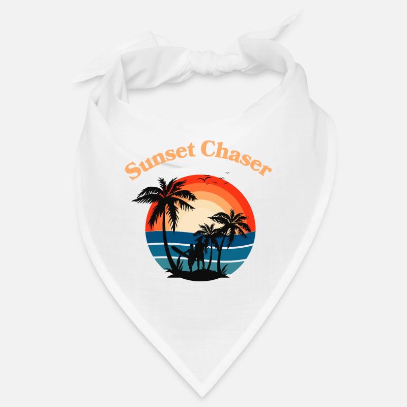Retro Surfer Sunset Palm Tree Graphic - Bandana - blanc