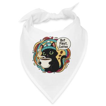 Kaffeezeit Katze mit Mütze - Bandana - Weiß - Vorne
