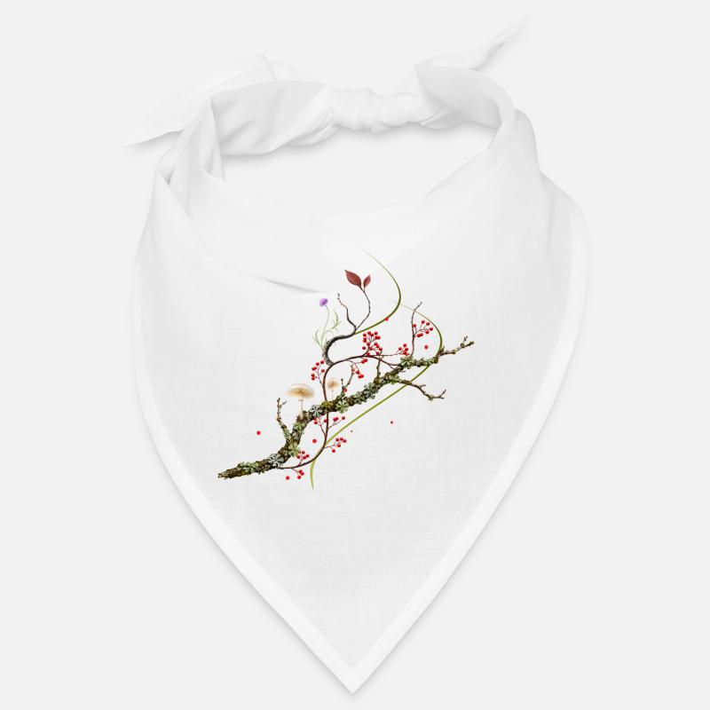 Conception forestière de champignons en porcelaine sur branche de lichen Bandana