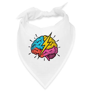 Flash Brain – Gehirn & Blitz im Pop-Art-Look - Bandana - Weiß - Vorne