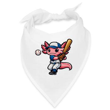 Axolotl beim Baseball – Süßes Sportmotiv - Bandana - Weiß - Vorne