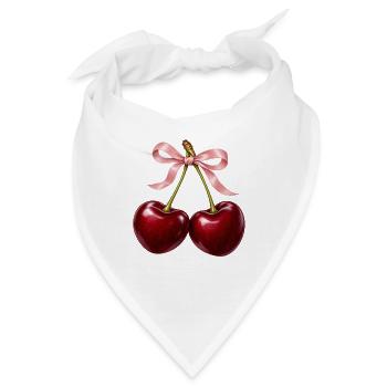 Burgunderrote Kirschen mit zartrosa Schleife - Bandana - Weiß - Vorne