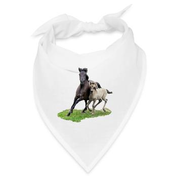 Dülmener Wildpferde Stute mit Fohlen im Galopp - Bandana - Weiß - Vorne