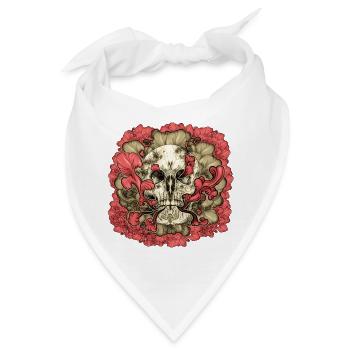 Tätowierte Schädel Blume - Bandana - Weiß - Vorne
