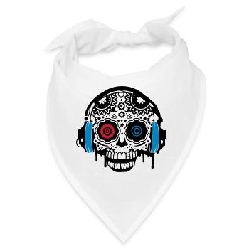 Sugar Skull mit Kopfhörer - Bandana - Weiß - Vorne