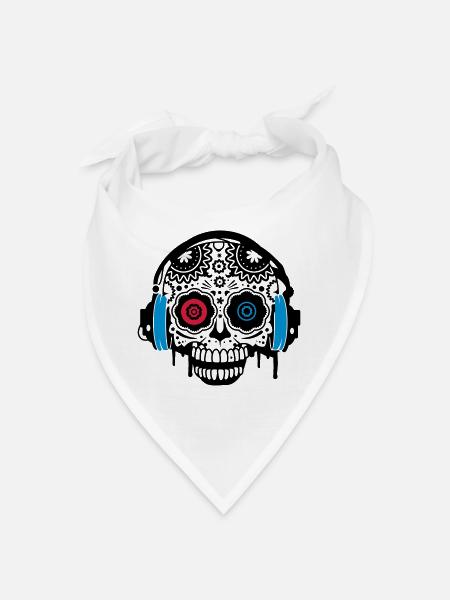 Sugar Skull mit Kopfhörer - Bandana - Weiß