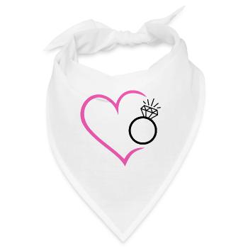 Herz mit Diamantring Ehering Ring Hochzeit Braut - Bandana - Weiß - Vorne
