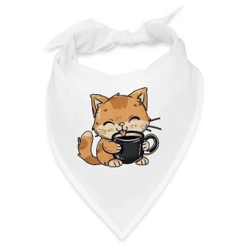 Katze Kaffee Kaffeetasse Katzenliebhaber Catlady - Bandana - Weiß - Vorne