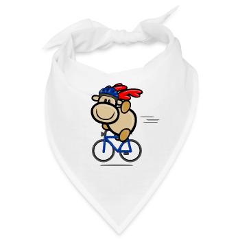 Rentier Elmondo winkend auf dem Fahrrad mit Helm - Bandana - Weiß - Vorne