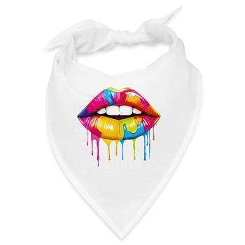 Lippen Bunt Lippenstift Kussmund Pop Art Kunst - Bandana - Weiß - Vorne