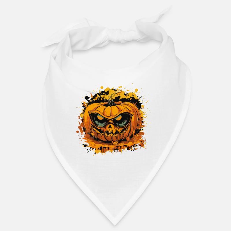 Grim Pumpkin Face in Color Splatter Style Bandana