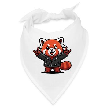 Roter Panda in Lederjacke - Bandana - Weiß - Vorne