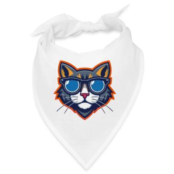 Katze mit Sonnenbrille Maskottchen - Bandana - Weiß - Vorne