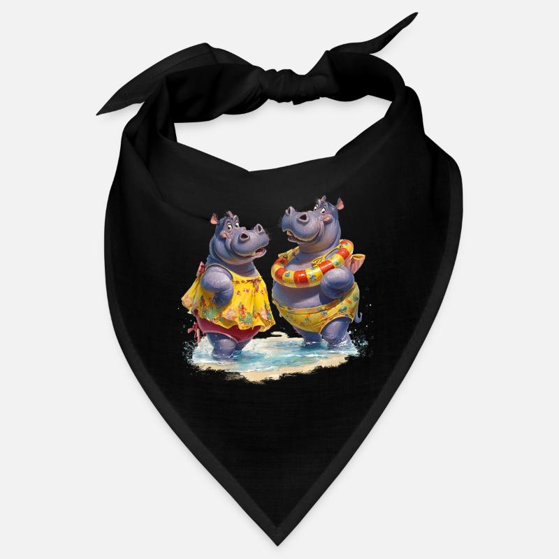 Two Hippos in Bathing Suit Bandana