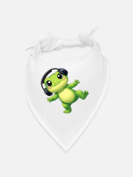 Süßer Frosch Kröte Unke mit Kopfhörern Tanzen Tech - Bandana - Weiß - Vorne