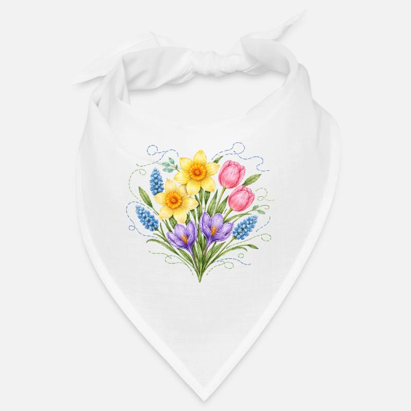 Fleurs de printemps dans un style broderie Bandana
