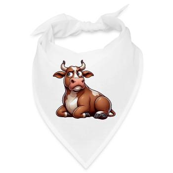 Lustige Kuh Cartoon Skeptischer Stier Comic - Bandana - Weiß - Vorne