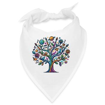 Bunter Lebensbaum Musik Kunst Natur Astro Hobbies - Bandana - Weiß - Vorne
