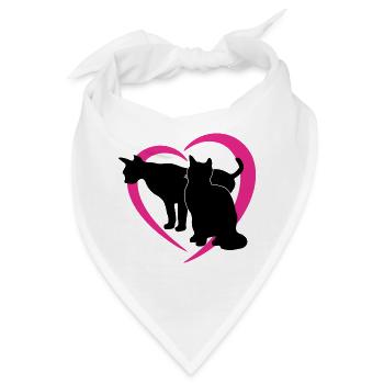 Schwarze Katzensilhouetten im Pink Heart-Logo - Bandana - Weiß - Vorne