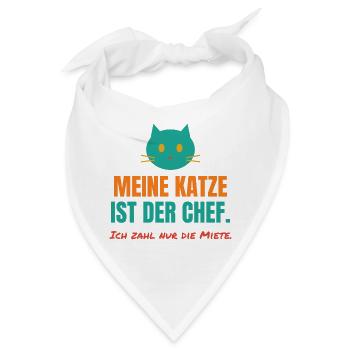 Meine Katze ist der Chef – Katzen Spruch - Bandana - Weiß - Vorne