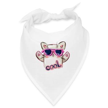 Katze mit Sonnenbrille und cooler Nachricht - Bandana - Weiß - Vorne