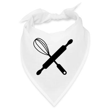 Gekreuztes Nudelholz und Schneebesen - Bandana - Weiß - Vorne
