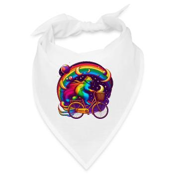 Katze auf einem Fahrrad in Regenbogenfarben - Bandana - Weiß - Vorne