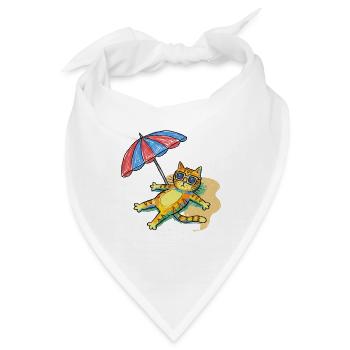 Bunte Strandkatze mit Sonnenschirm - Bandana - Weiß - Vorne