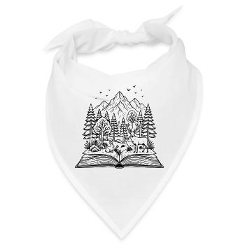 Berge, Wald und offenes Buch - Bandana - Weiß - Vorne