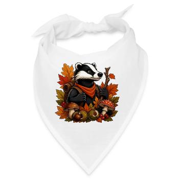 Herbstlicher Dachs mit Pilzen - Bandana - Weiß - Vorne