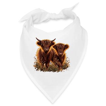 Highlandrinder im Abendlicht - Bandana - Weiß - Vorne