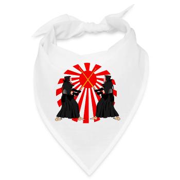 Kendo zwei Kendoka im Kampfmodus mit roter Sonne - Bandana - Weiß - Vorne
