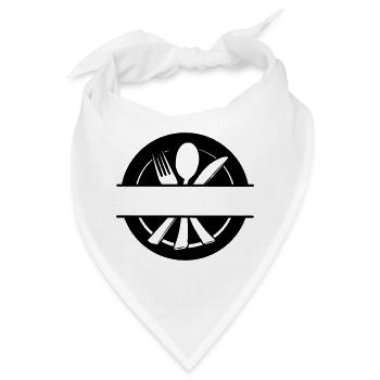 Besteck-Menü-Logo mit Teller - Bandana - Weiß - Vorne