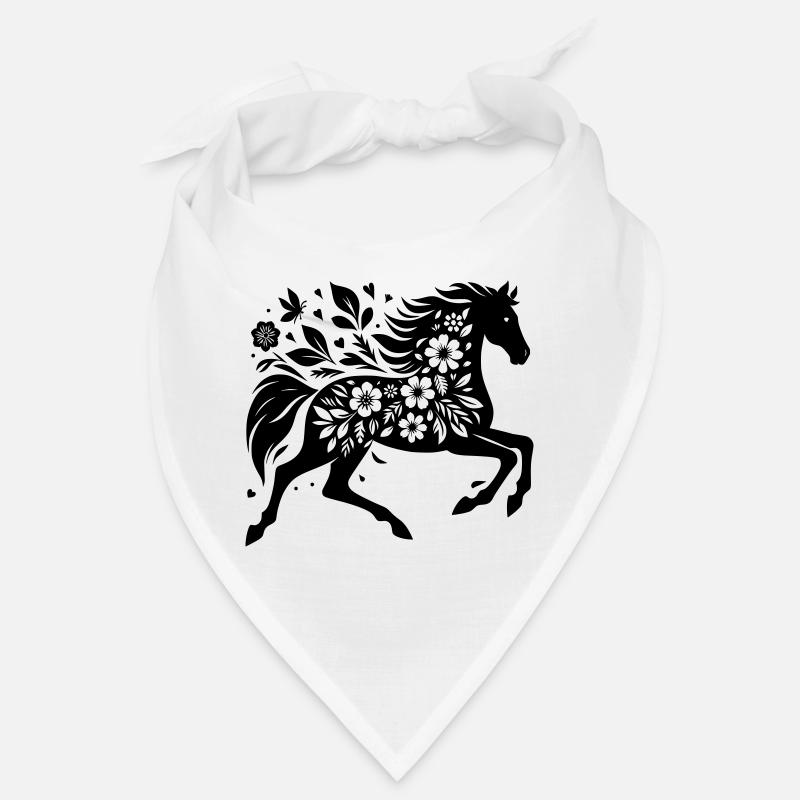 Fleurs De Silhouette De Cheval - Bandana - blanc