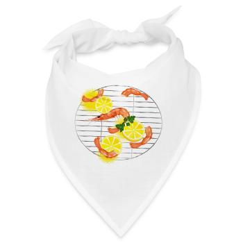 Garnelen oder Shrimps mit Zitronen auf Grillrost - Bandana - Weiß - Vorne