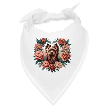 Floral Terrier im Pfingstrosenrahmen - Bandana - Weiß - Vorne